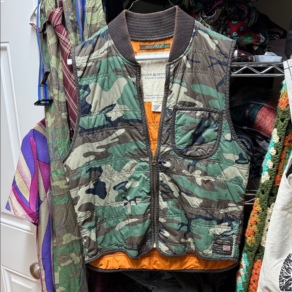 Ralph Lauren Camouflage Vest with Bright Orange Interior
